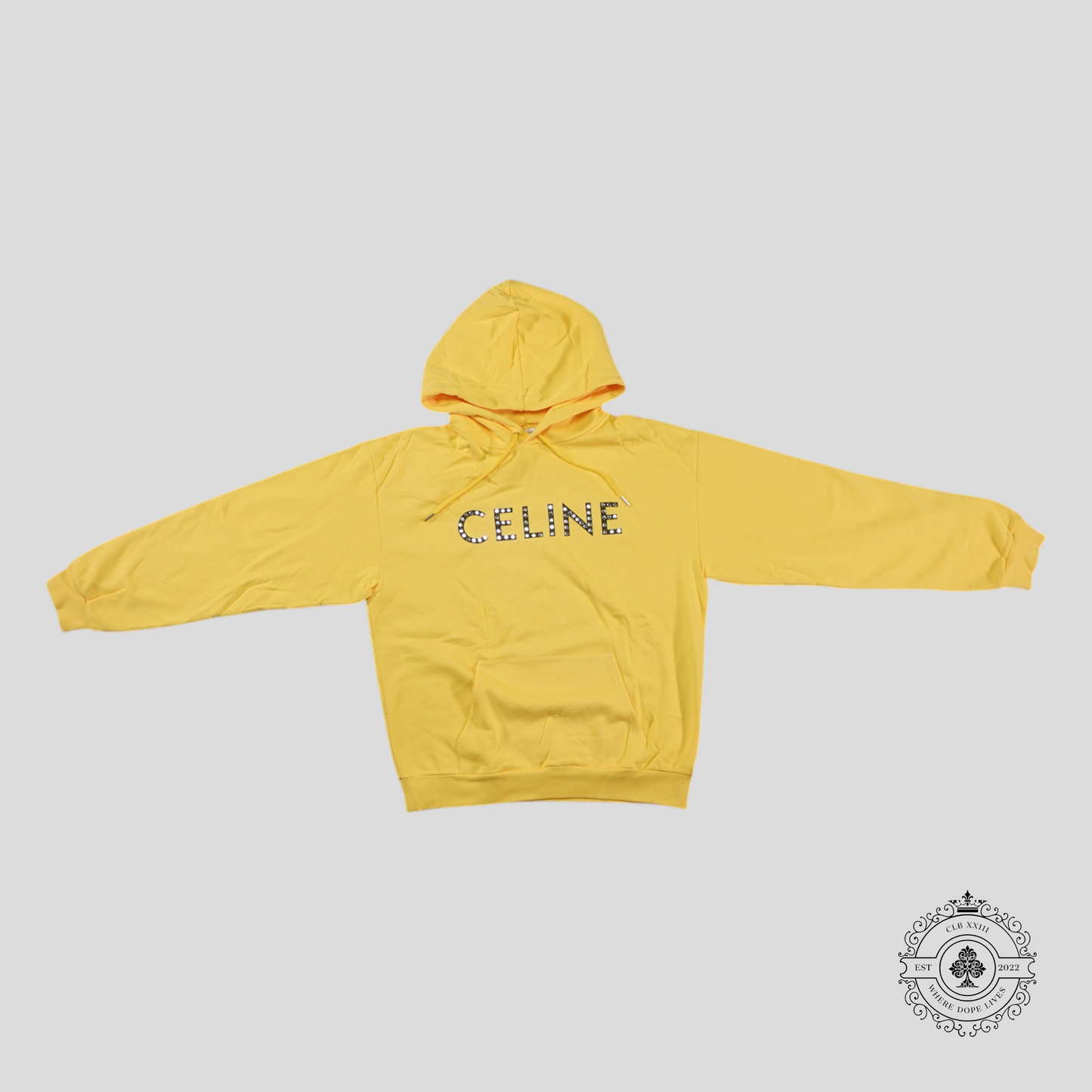 Celine Studded Logo Hoodie in Yellow
