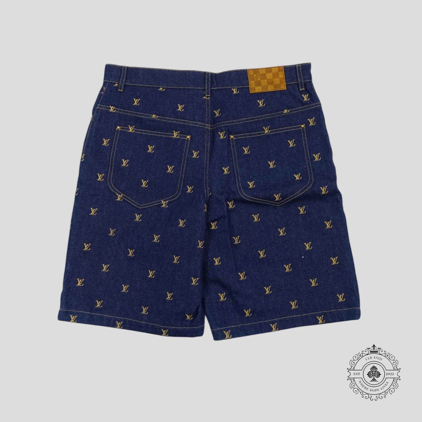 Louis Vuitton LV Embroidered Denim Shorts in Dark Wash
