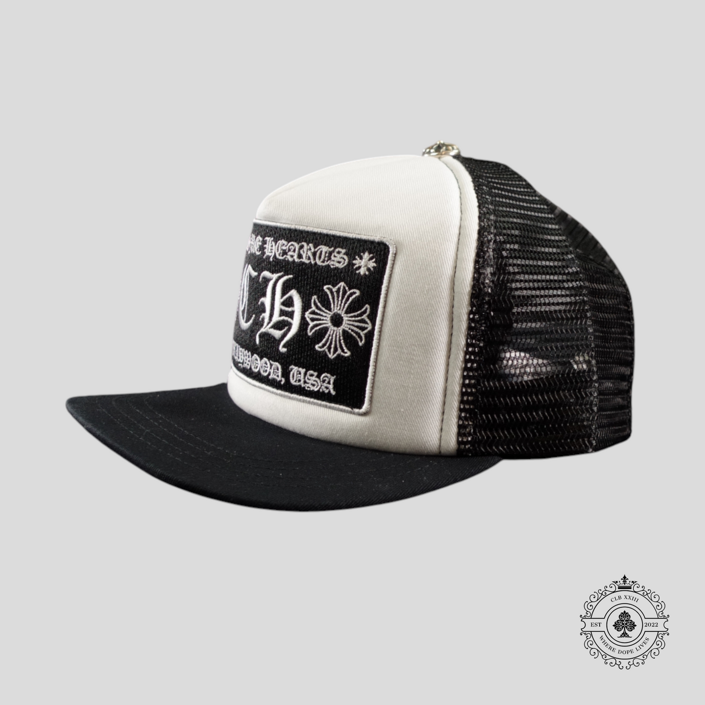 Chrome Hearts Hollywood CH Patch Trucker Hat in White