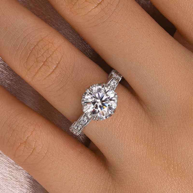 Rodiffy Moissanite 2.0Ct Round Cut Twist White Gold Promise Bridal Ring