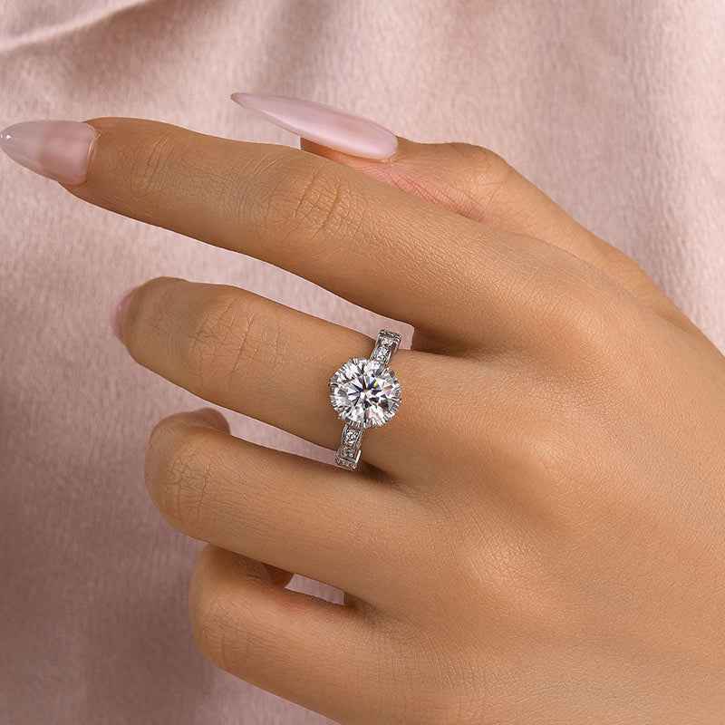 Rodiffy Moissanite 2.0Ct Round Cut Twist White Gold Promise Bridal Ring