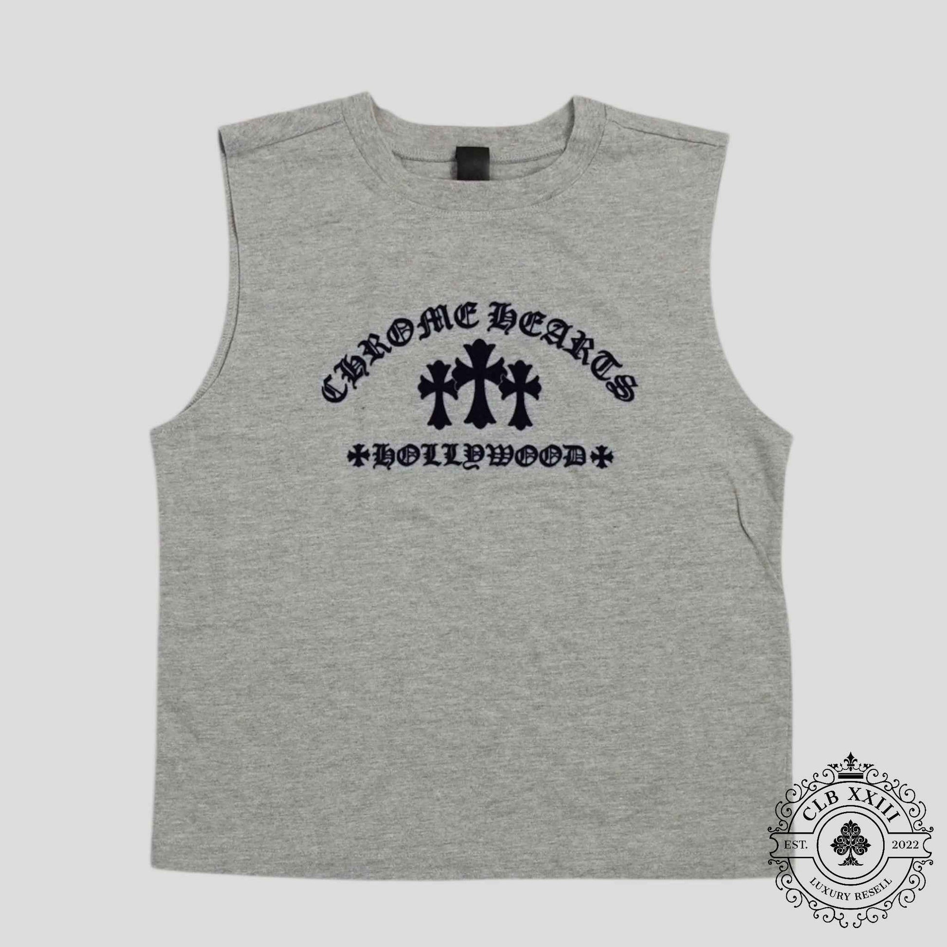 Chrome Hearts Women's Triple Cross Flocked Sleeveless Shirt in Gray