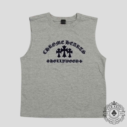 Chrome Hearts Women's Triple Cross Flocked Sleeveless Shirt in Gray
