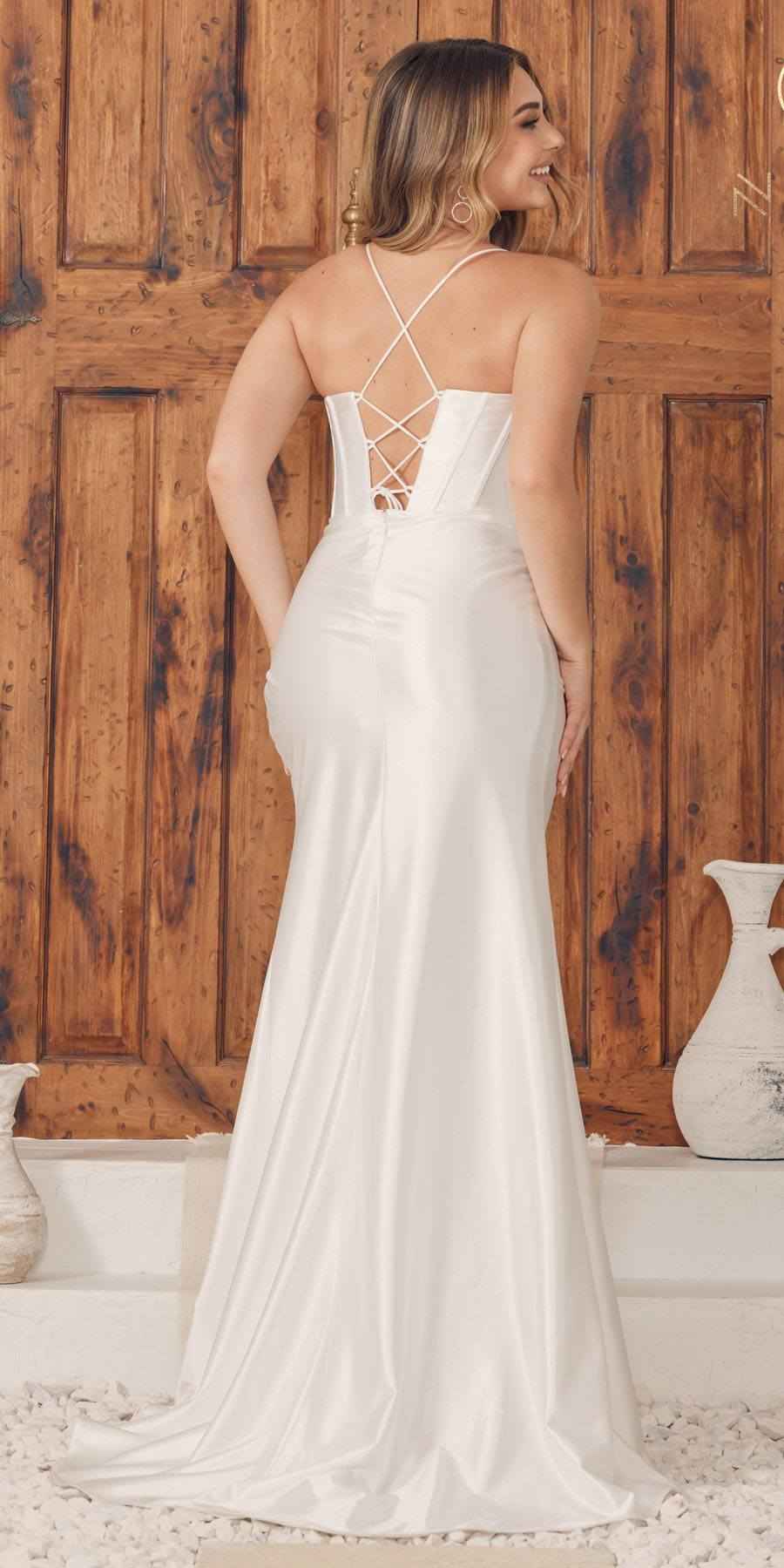 Nox Anabel E1042W Cowl Neck Stretch Bustier Corset Satin Dress