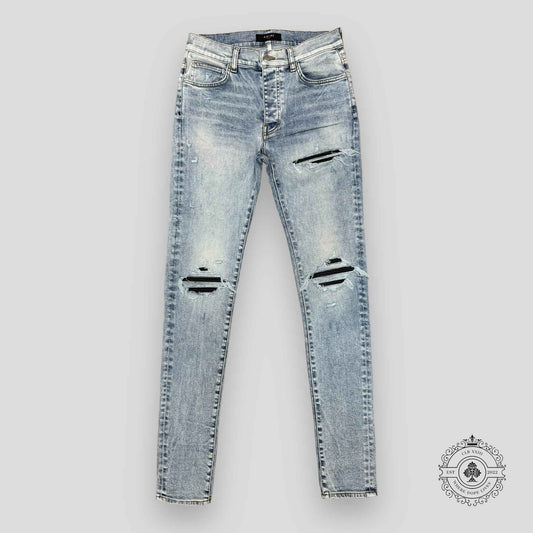 Amiri MX1 Leather Patch Jeans in Stone Indigo