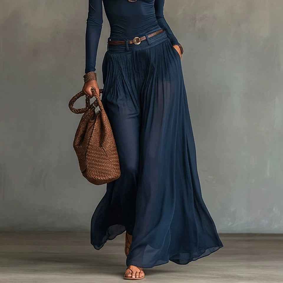 Fashionable Simple Solid Color Asymmetrical Shoulder Long Sleeve Casual Set with Belted Long Dress