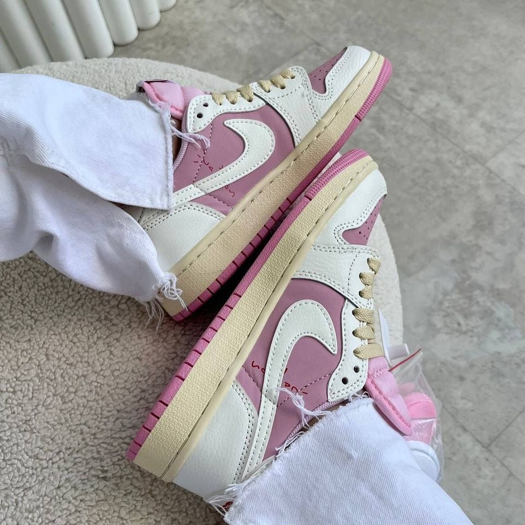 Custom Air Jordan 1 Low White Pink Travis Scott Edition SneakerNational