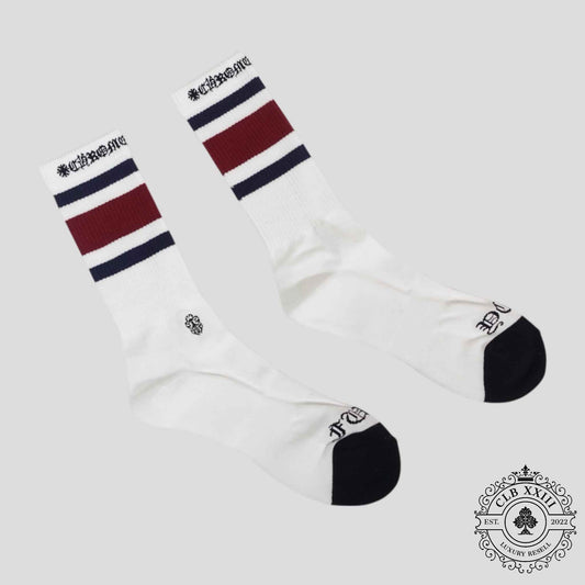 Chrome Hearts Striped Socks in White/Maroon