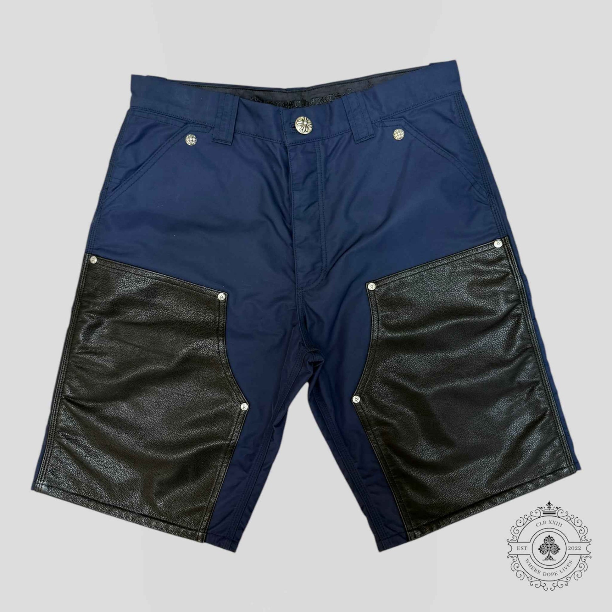 Chrome Hearts Nylon Leather Knee Shorts in Navy