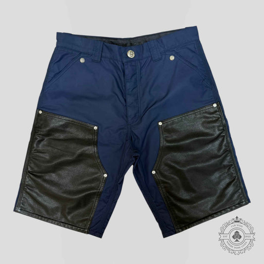 Chrome Hearts Nylon Leather Knee Shorts in Navy