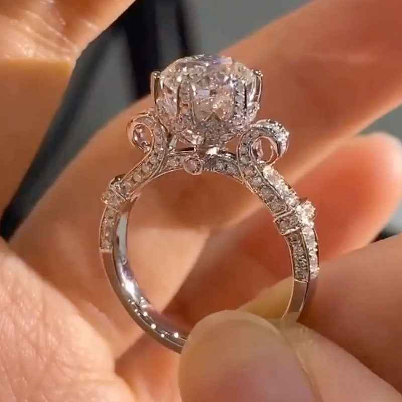 Rodiffy Moissanite 2.0Ct Round Cut Twist White Gold Promise Bridal Ring