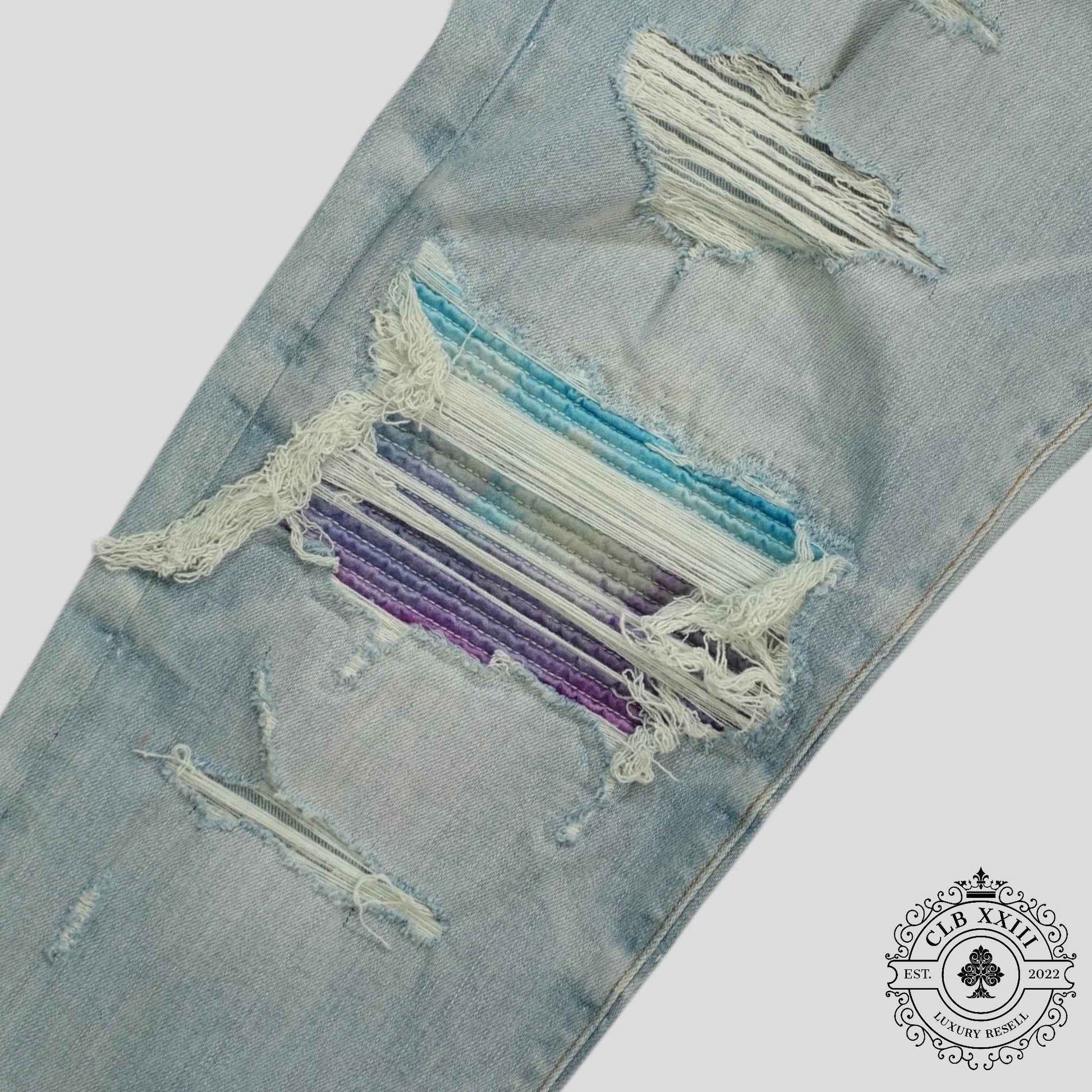Amiri Watercolor Patch Jeans in Light Wash/Multicolor