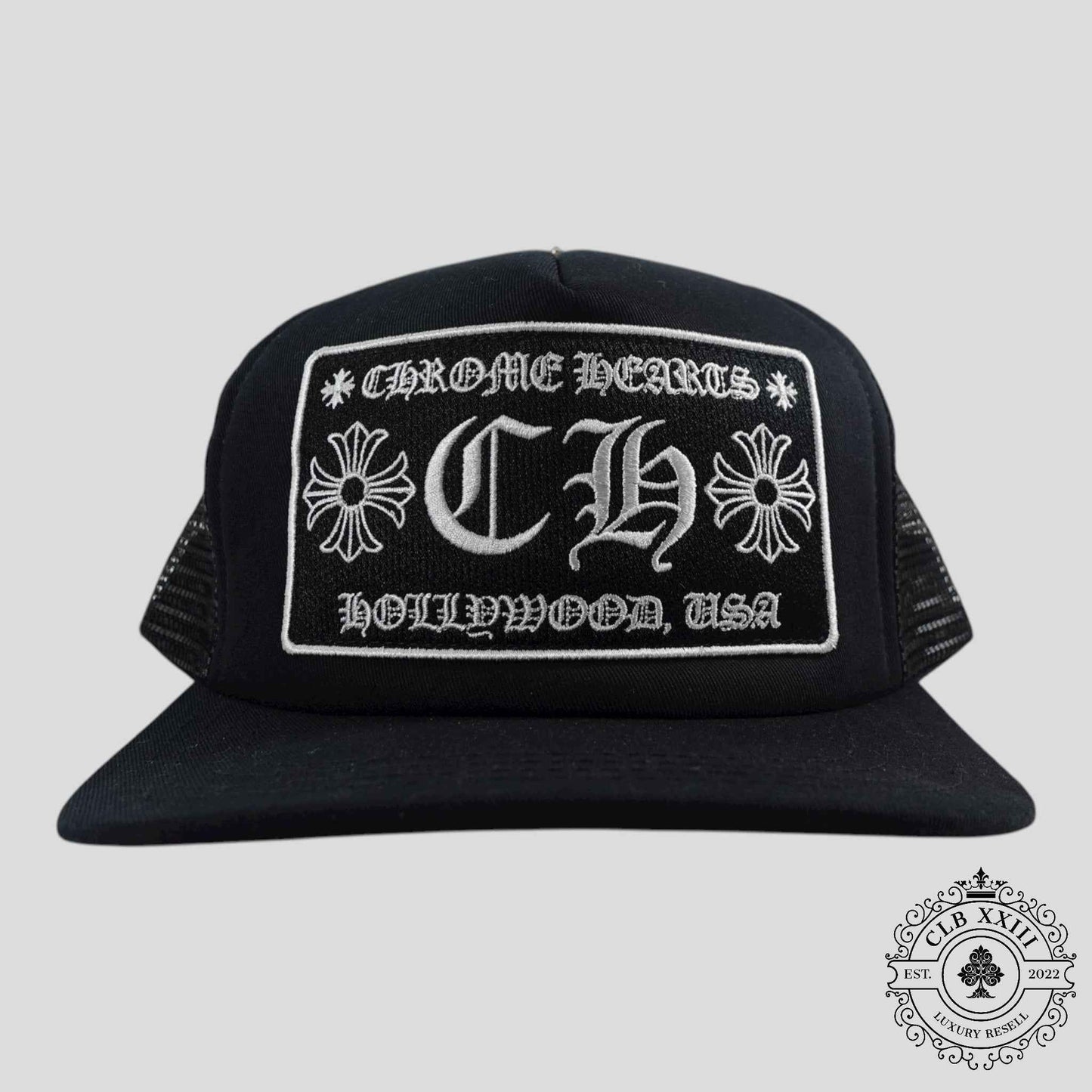 Chrome Hearts Hollywood CH Patch Trucker Hat in Black