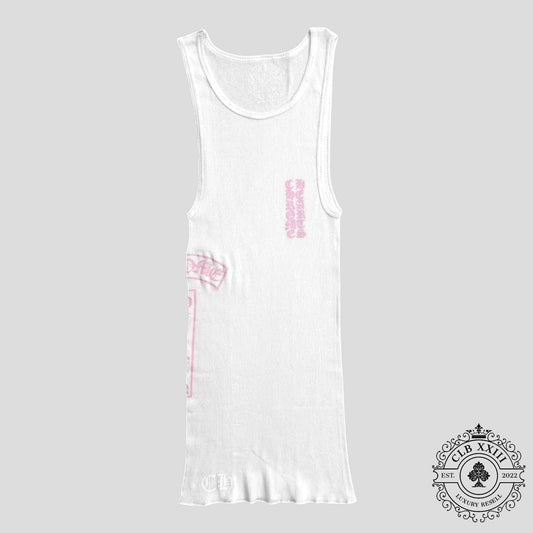 Chrome Hearts T Bar Rib Tank Top in White / Pink
