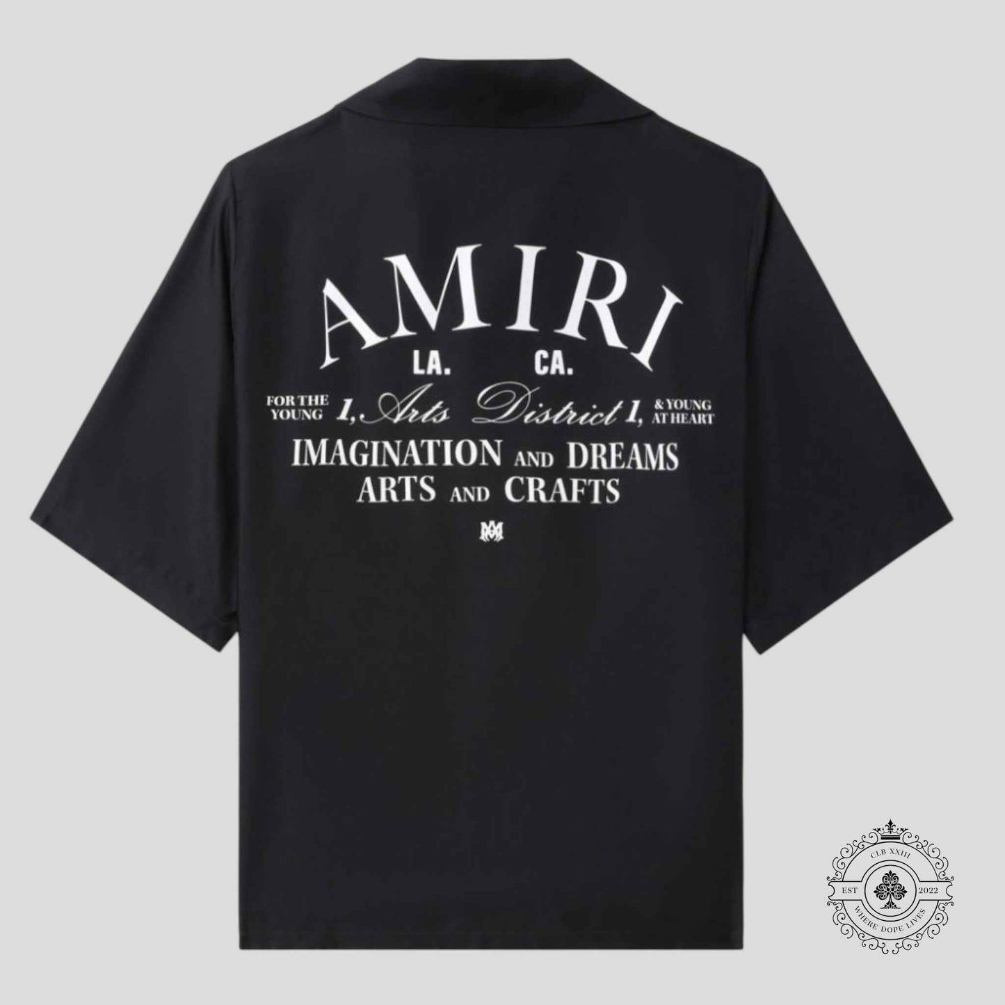 Amiri Imaginations Silk Button Up Tee in Black