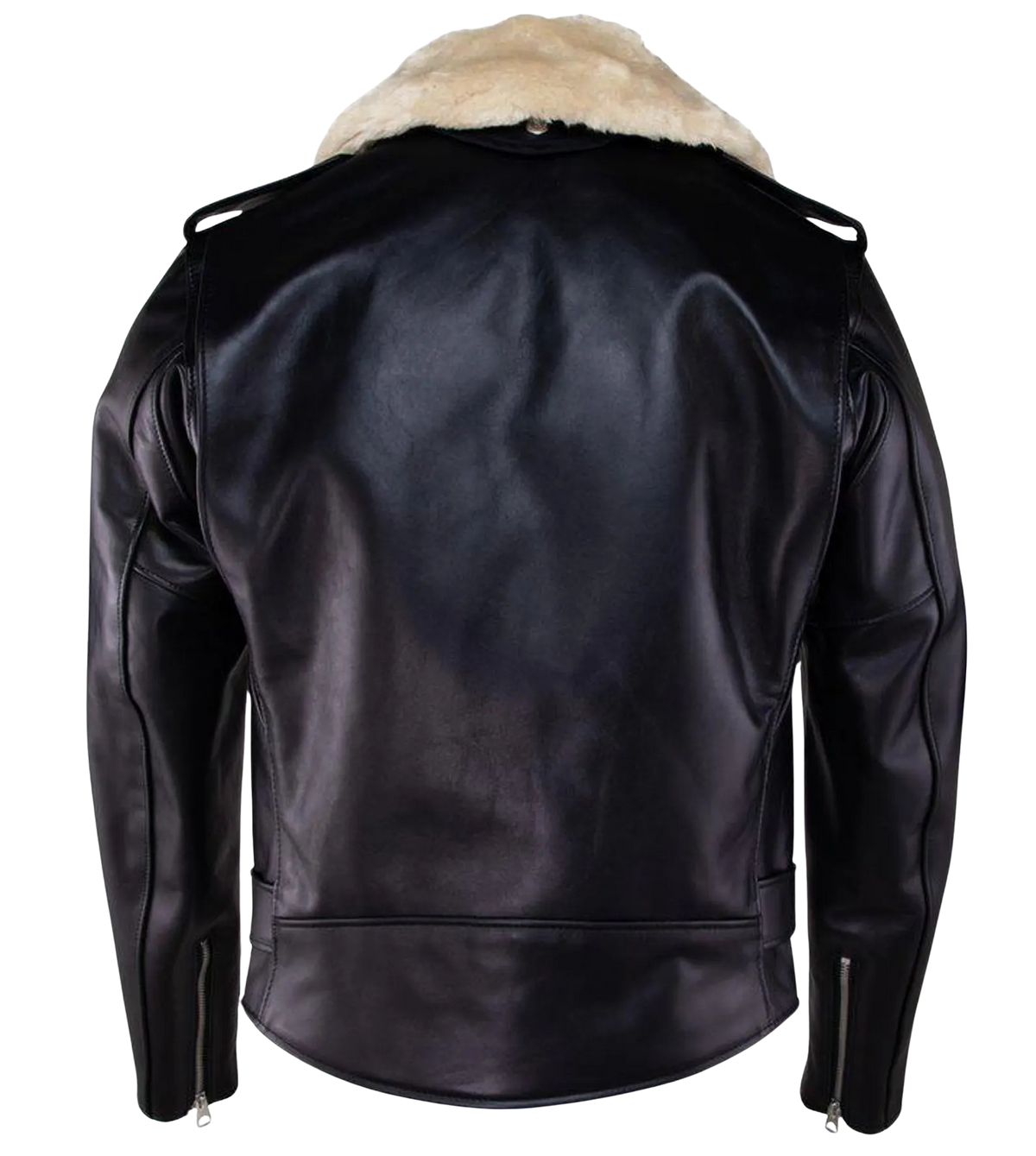 Men's Black Leather Biker Jacket with Sherpa Collar
