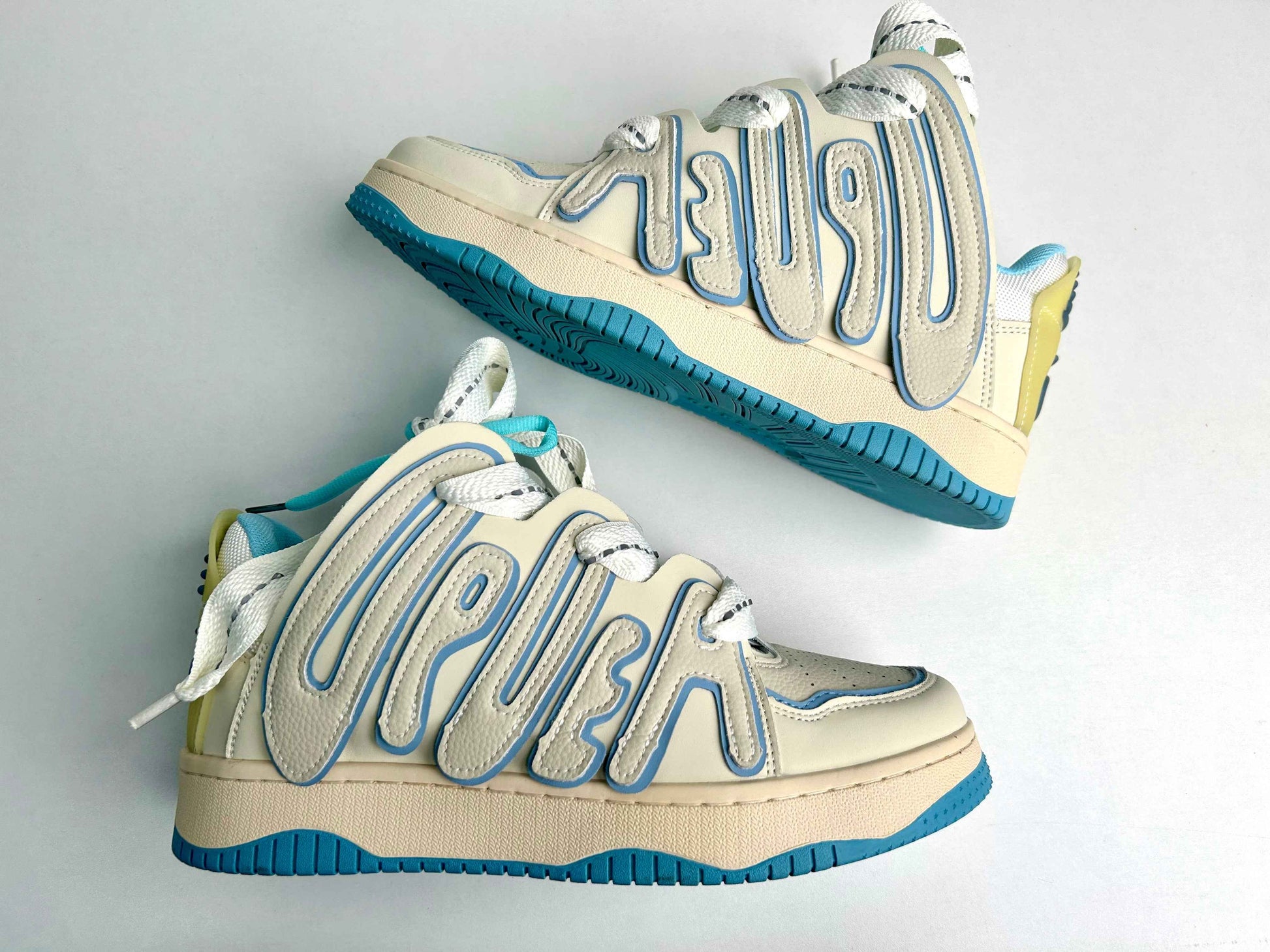 Waved | Beige and Blue Sneakers