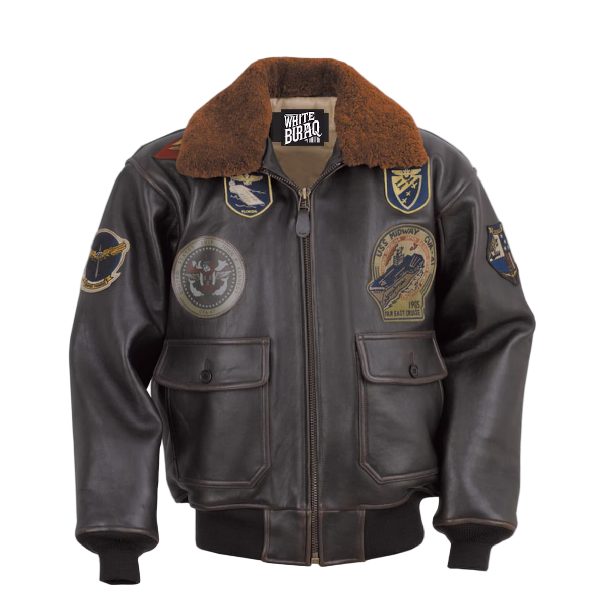 Men's Black Leather G-1 Bomber Jacket with Sheepskin Collar