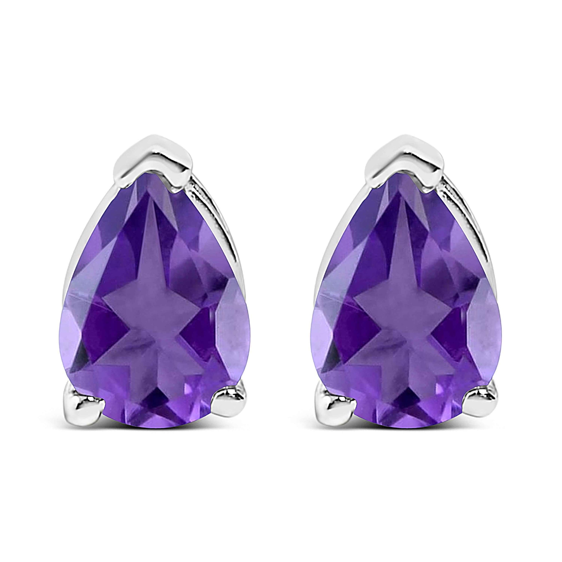 14K White Gold 6x4MM Pear Shaped Purple Amethyst Solitaire Stud Earrings