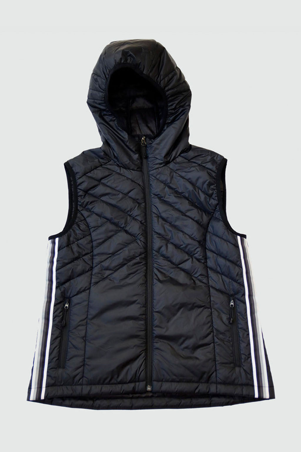 Powerstripe Eco-Friendly Down Hooded Vest - JUSTLUXURY