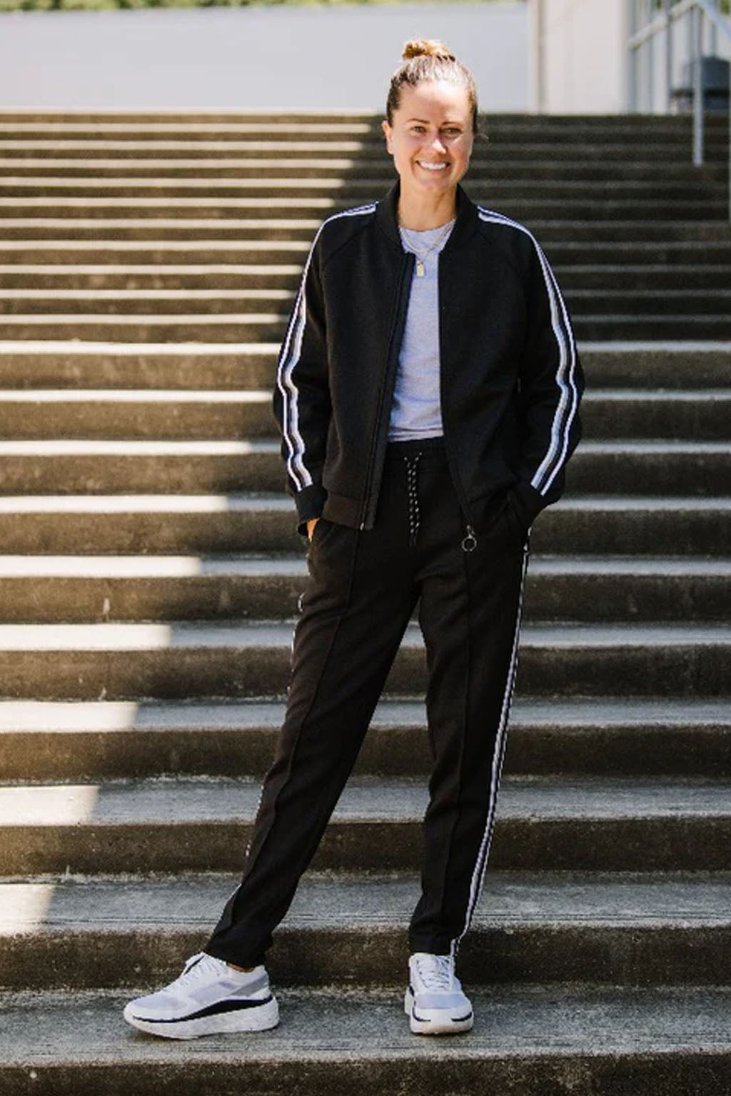 Powerstripe Mid Rise 28" 7/8 Length Track Pant - JUSTLUXURY