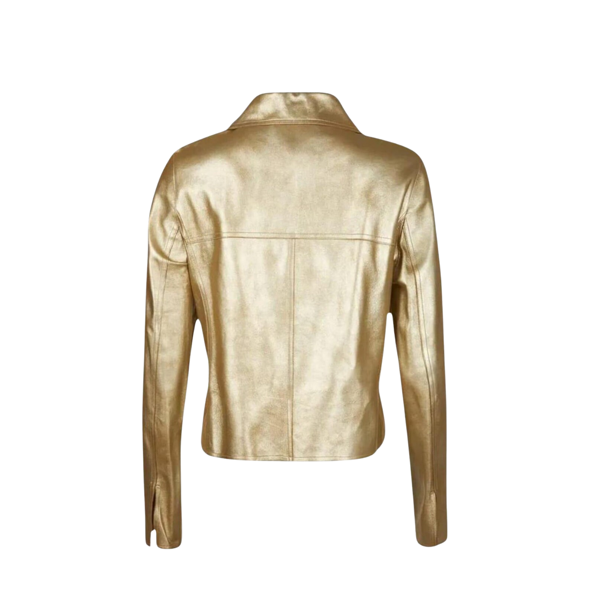 Women's Gold Metallic Leather Double-Breasted Blazer Coat