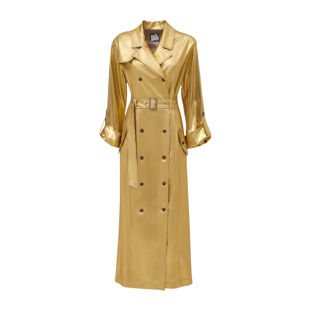 Women's Gold Metallic Leather Belted Trench Coat