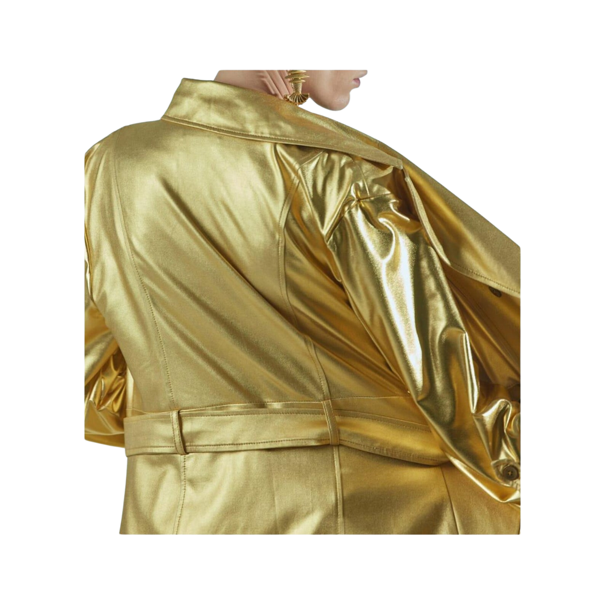 Women's Gold Metallic Leather Belted Trench Coat