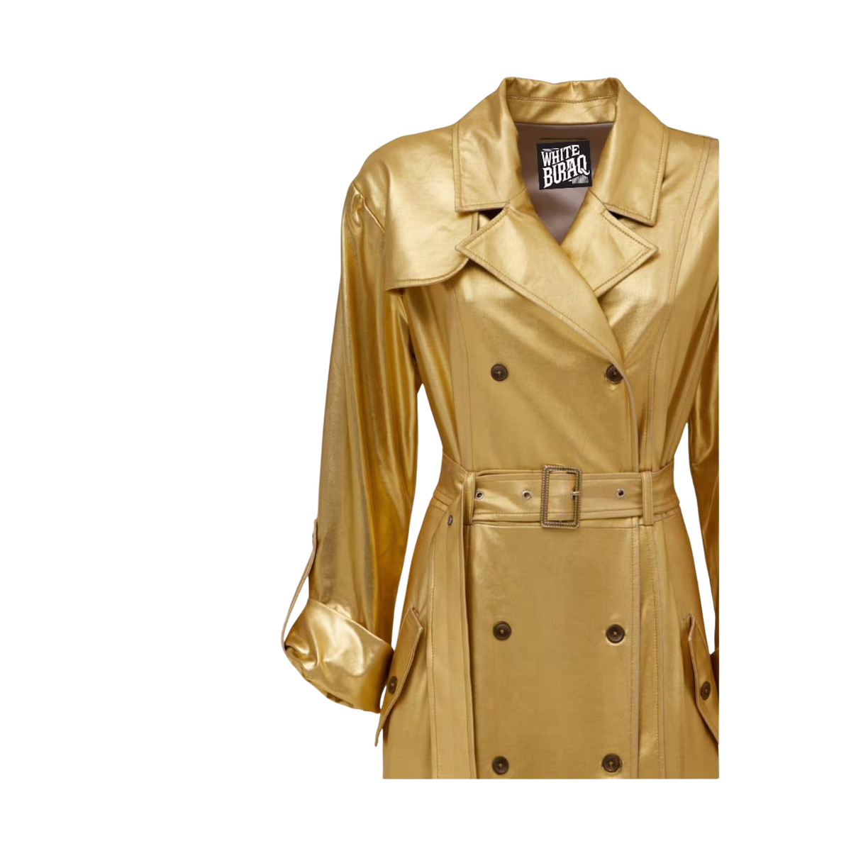 Women's Gold Metallic Leather Belted Trench Coat