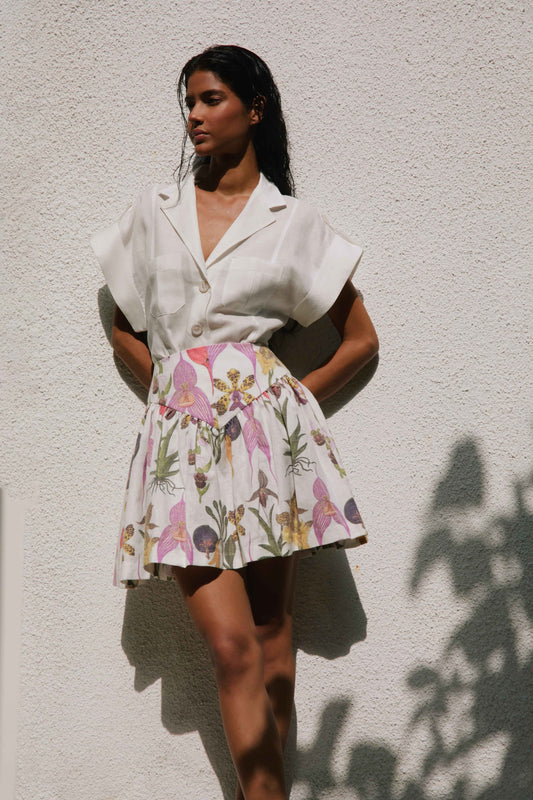 SOTAVENTO MINI SKIRT IN BOTANICA WHITE PRINT