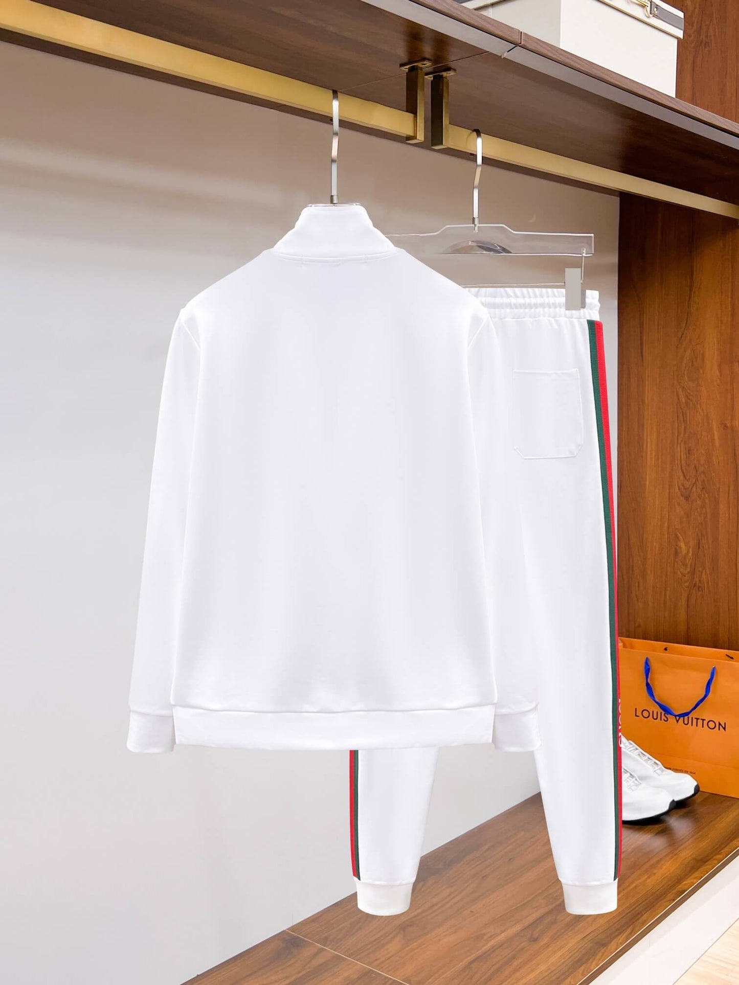 Gucci Web Stripe Technical Jersey Tracksuit White with Logo Chest Band CUSTOM