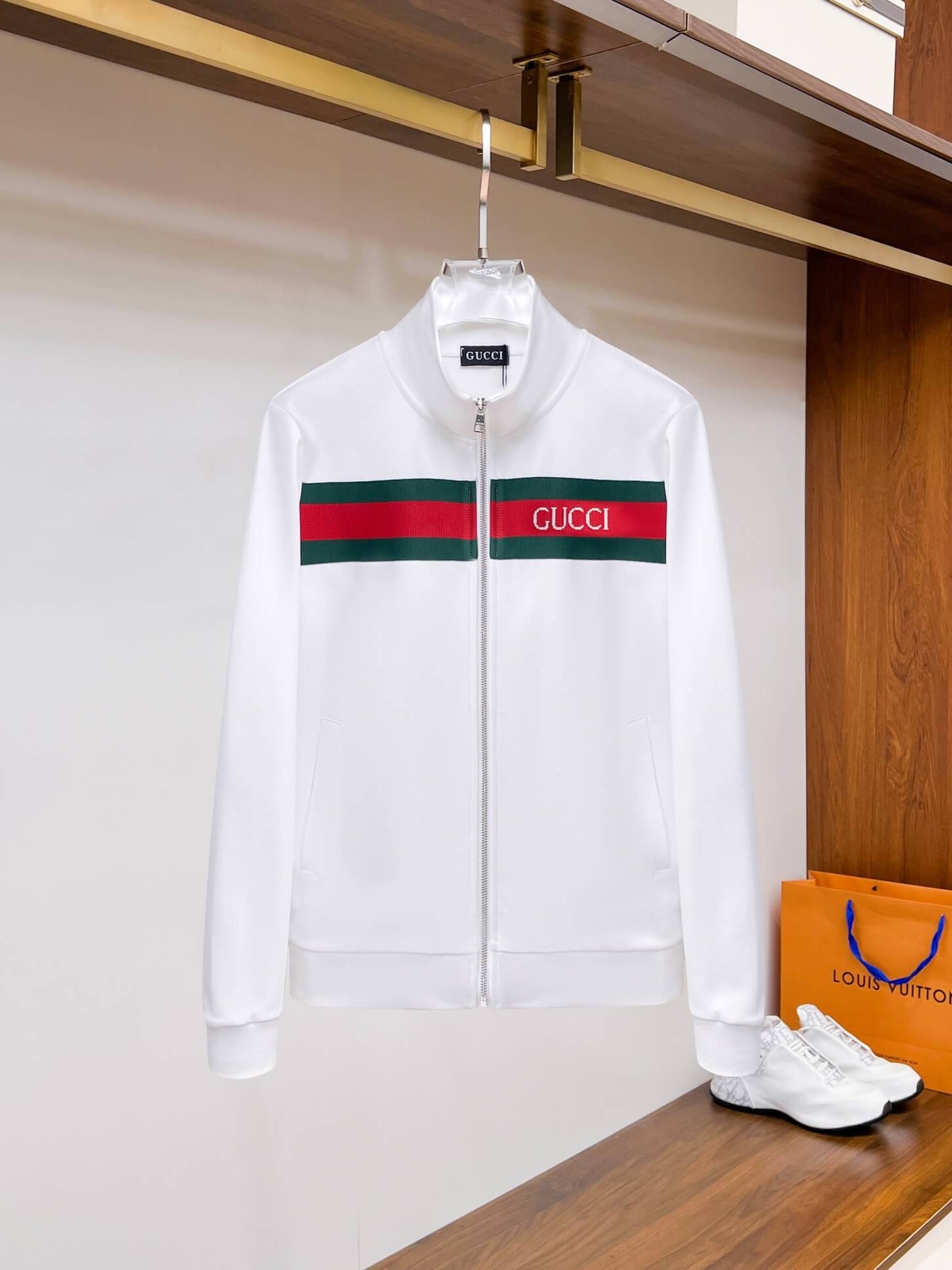 Gucci Web Stripe Technical Jersey Tracksuit White with Logo Chest Band CUSTOM