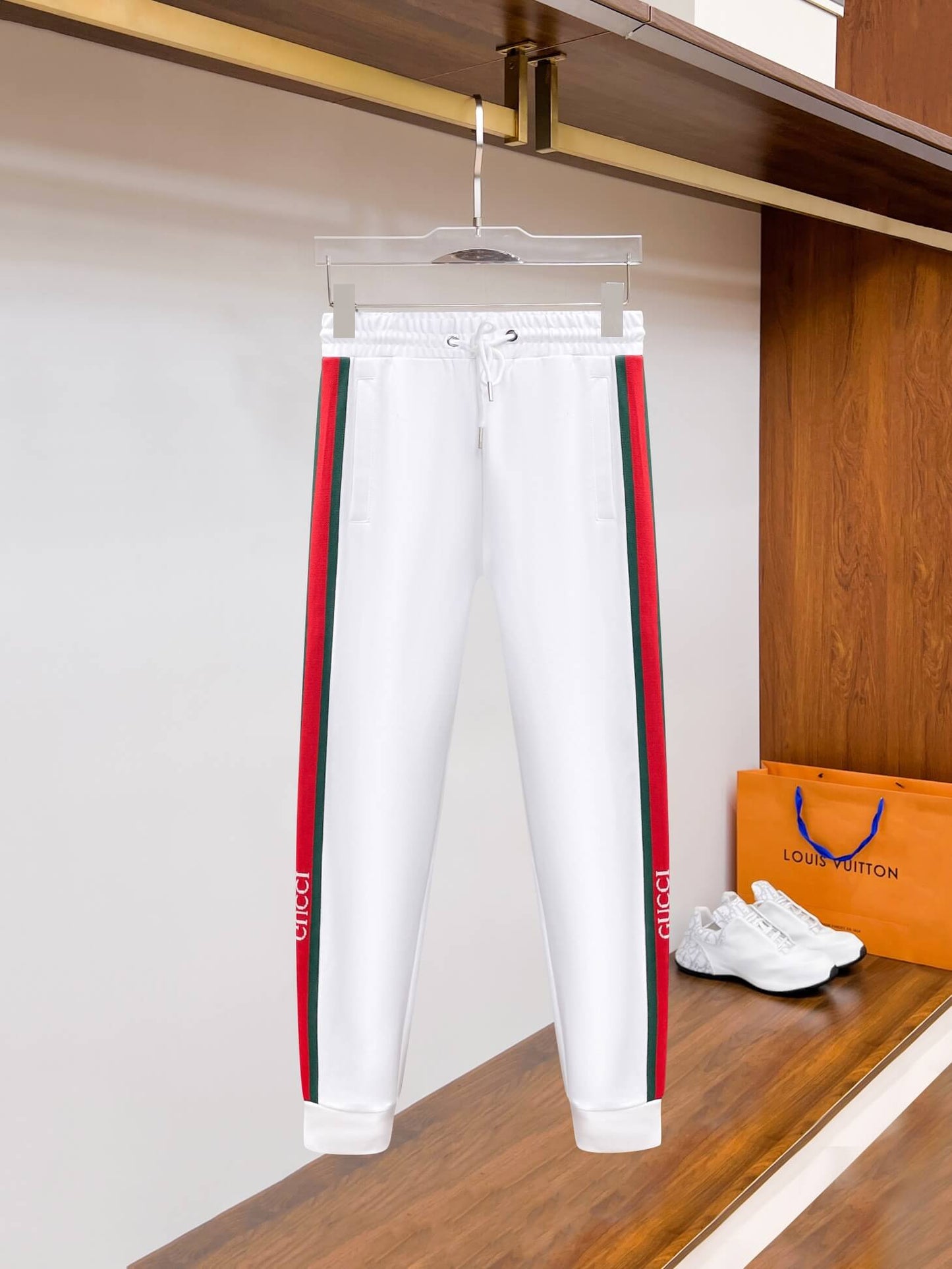 Gucci Web Stripe Technical Jersey Tracksuit White with Logo Chest Band CUSTOM