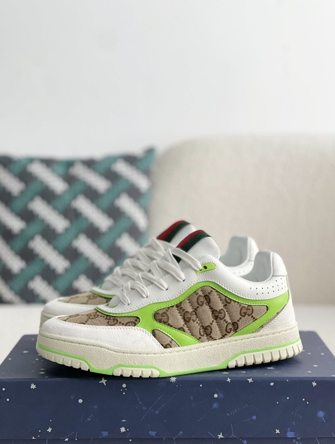 Gucci Mac80 Sneaker – White, Neon Green & GG Supreme Canvas CUSTOM