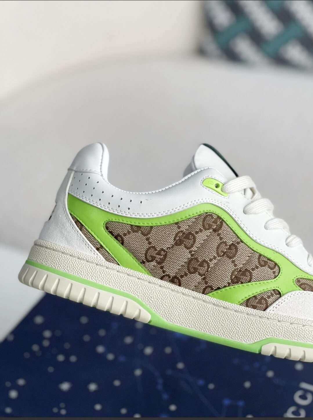 Gucci Mac80 Sneaker – White, Neon Green & GG Supreme Canvas CUSTOM