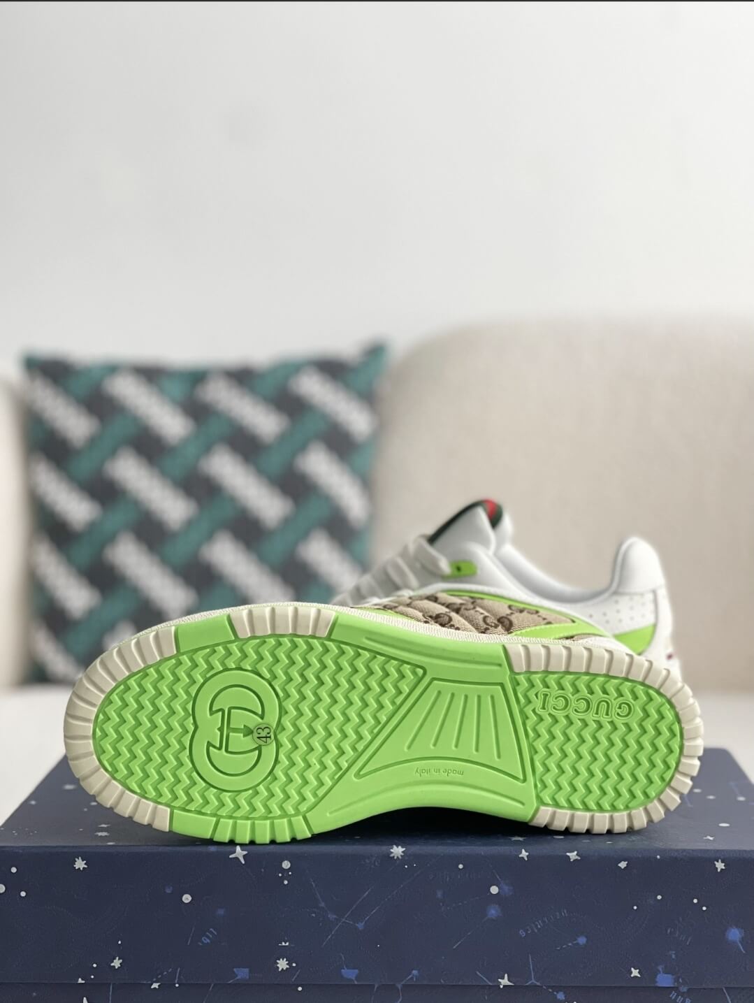 Gucci Mac80 Sneaker – White, Neon Green & GG Supreme Canvas CUSTOM
