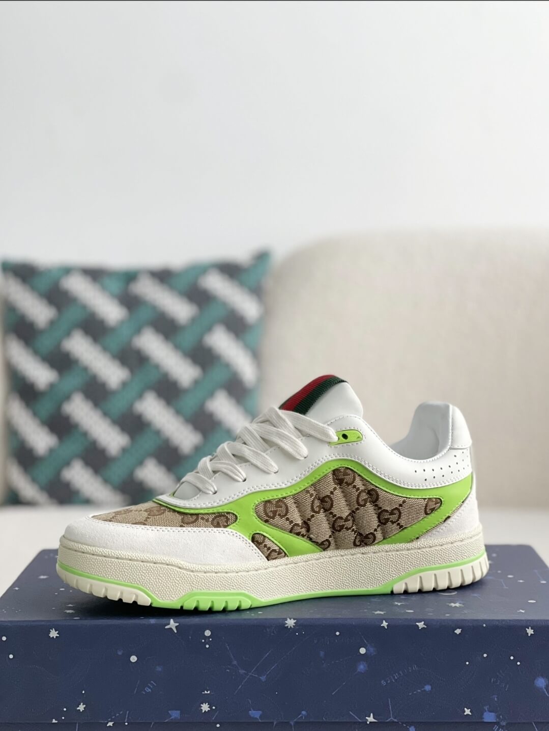 Gucci Mac80 Sneaker – White, Neon Green & GG Supreme Canvas CUSTOM