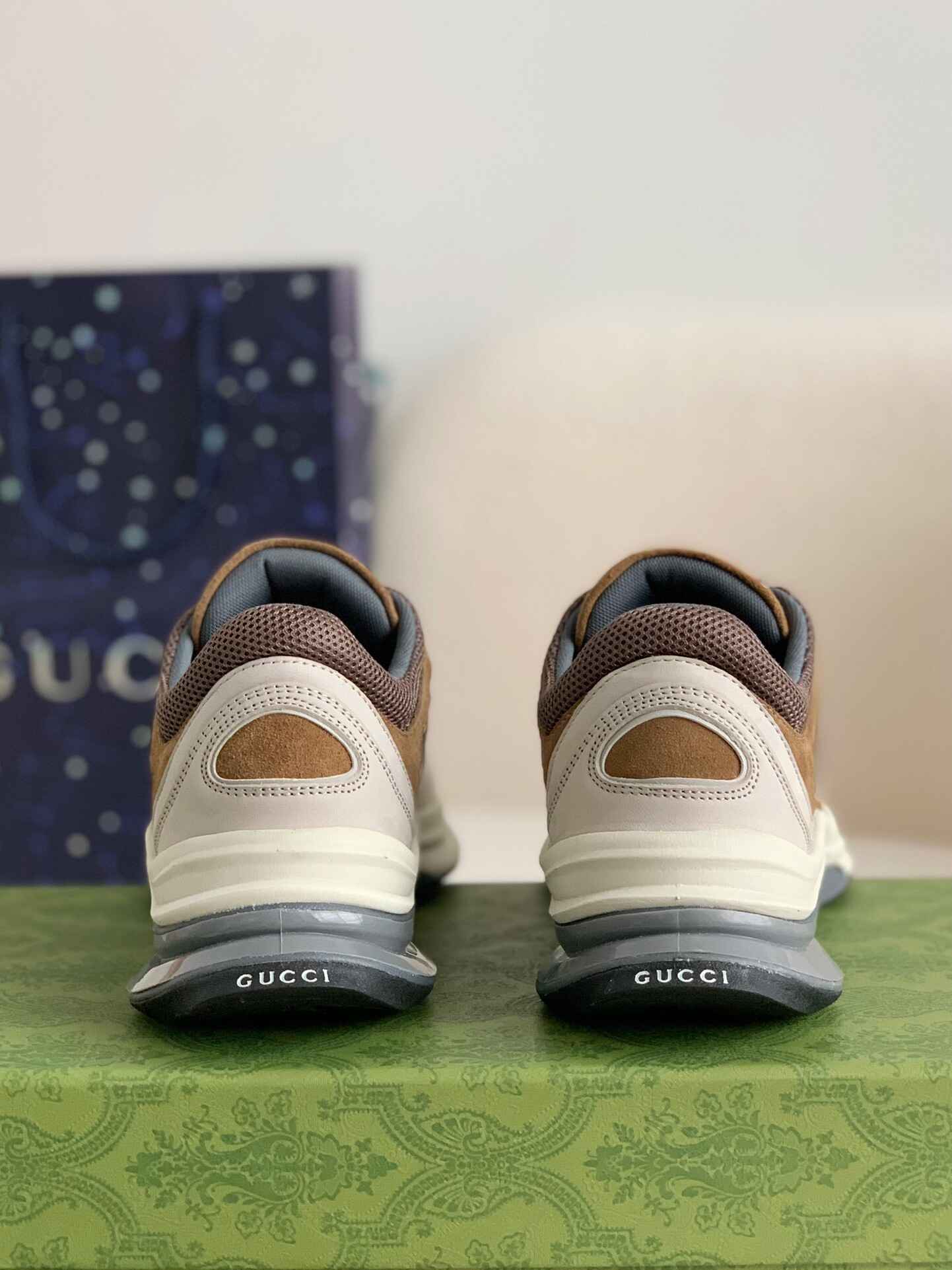 Gucci Men's Runner Sneaker – Beige, Brown & Grey Mesh Leather CUSTOM