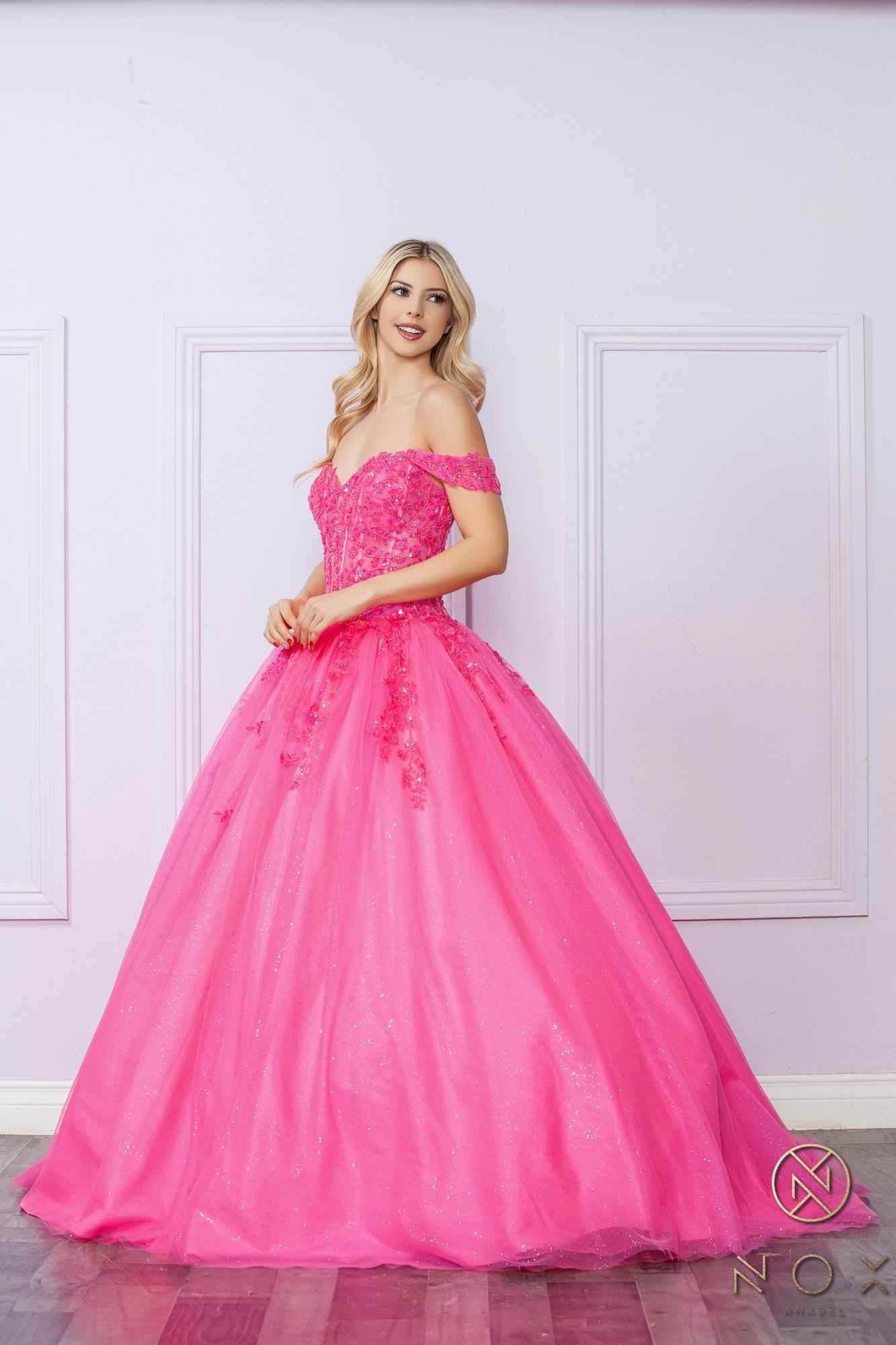 Nox Anabel H1349 Poofy Long Quinceanera Off the Shoulder Ballgown