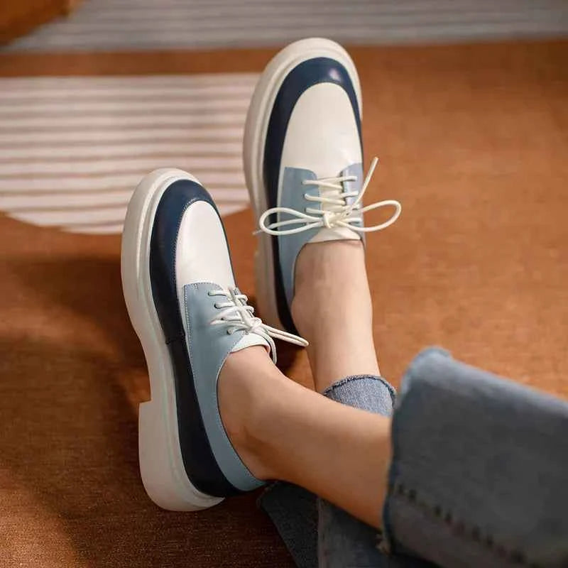 Natural Genuine Leather Flats Shoes Women Round Toe Casual Shoes Cross Tied Flats Footwear Female Shoes Spring 2025 New Pumps