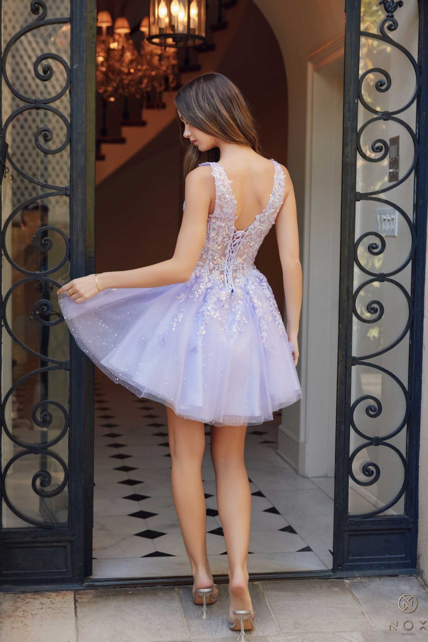 Nox Anabel H846 Short Glitter Sequin Applique A-Line Dress