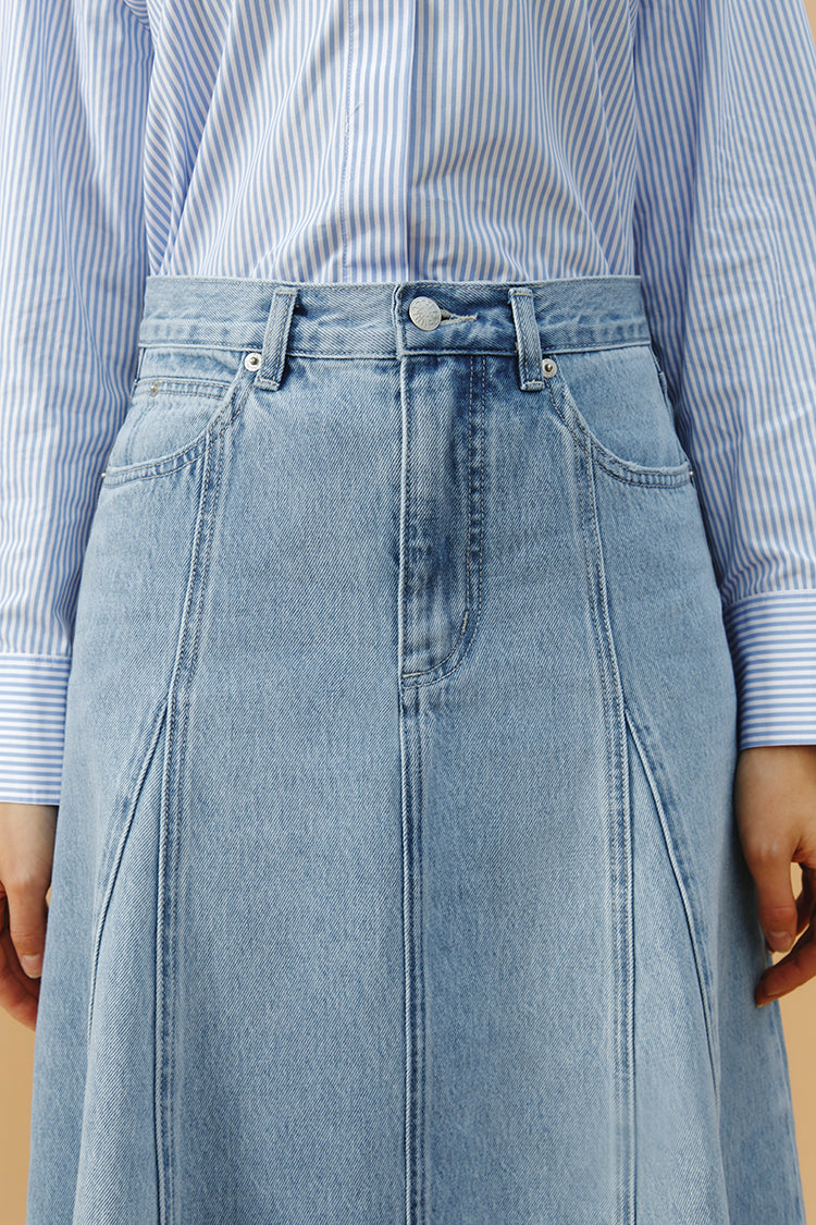Monica Swing Denim Midi Skirt HJ806 - JUSTLUXURY