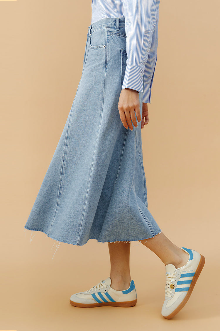 Monica Swing Denim Midi Skirt HJ806 - JUSTLUXURY