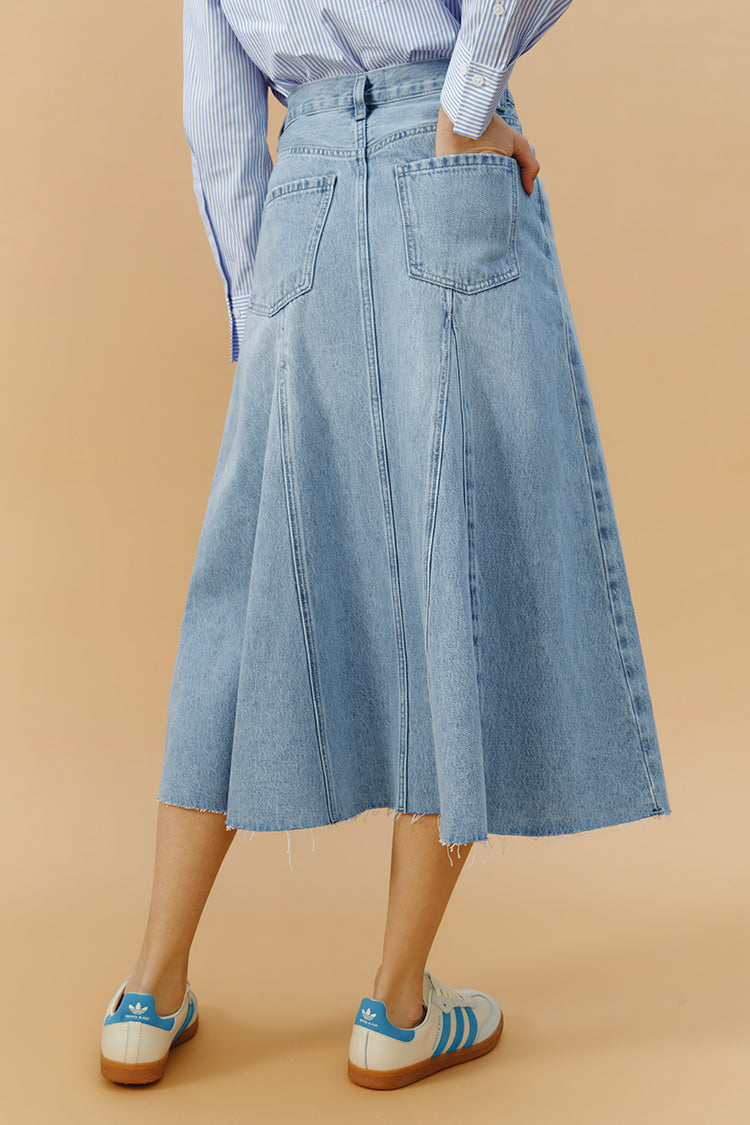 Monica Swing Denim Midi Skirt HJ806 - JUSTLUXURY