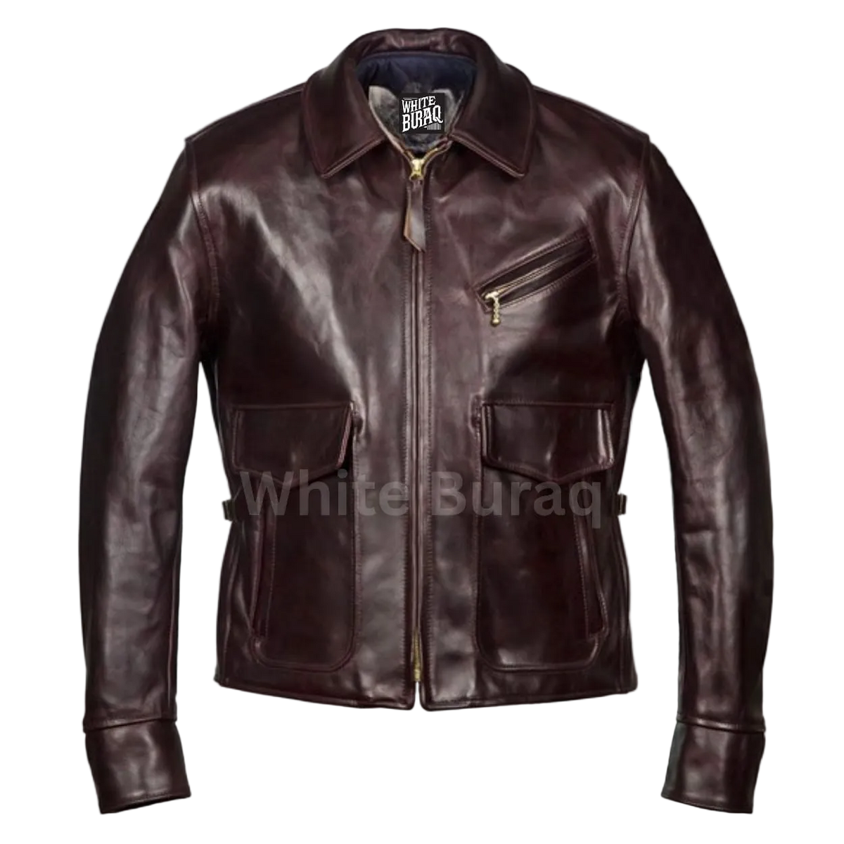 Men's Distressed Brown Half-Belt Leather Jacket