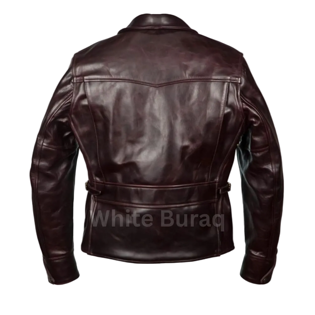 Men's Distressed Brown Half-Belt Leather Jacket