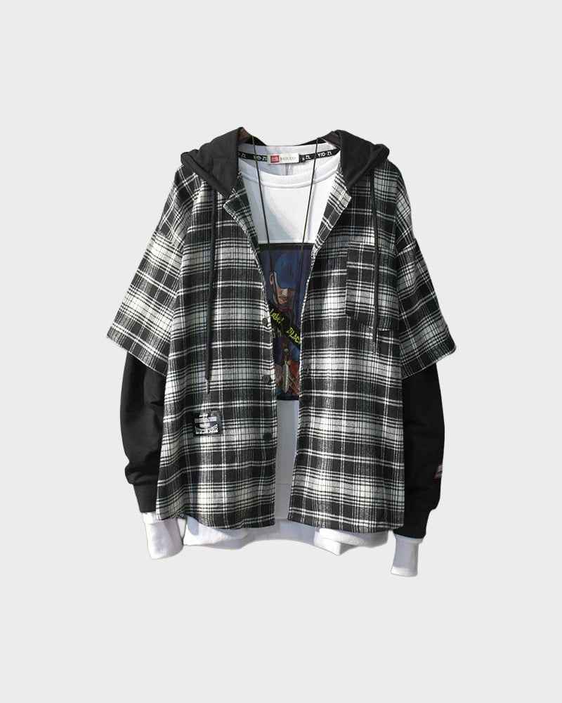 Two Shaded Plaid Check Hoodie