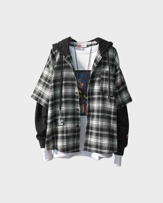 Two Shaded Plaid Check Hoodie