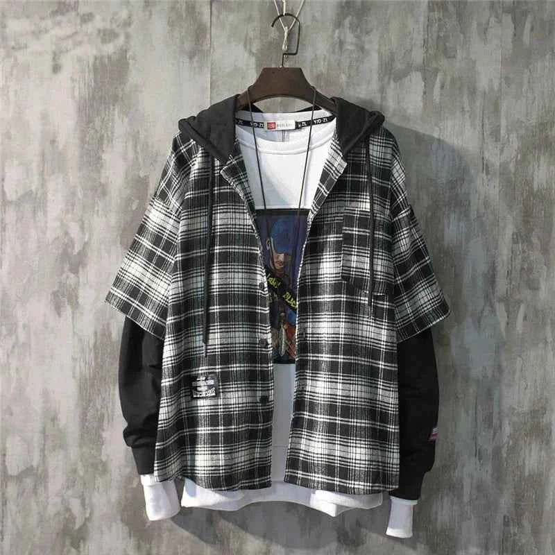 Two Shaded Plaid Check Hoodie