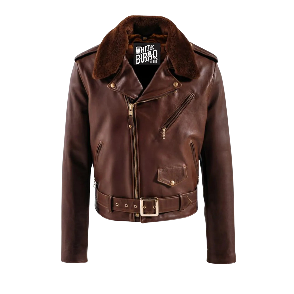 Men's Distressed Brown Horsehide Moto Jacket with Detachable Collar